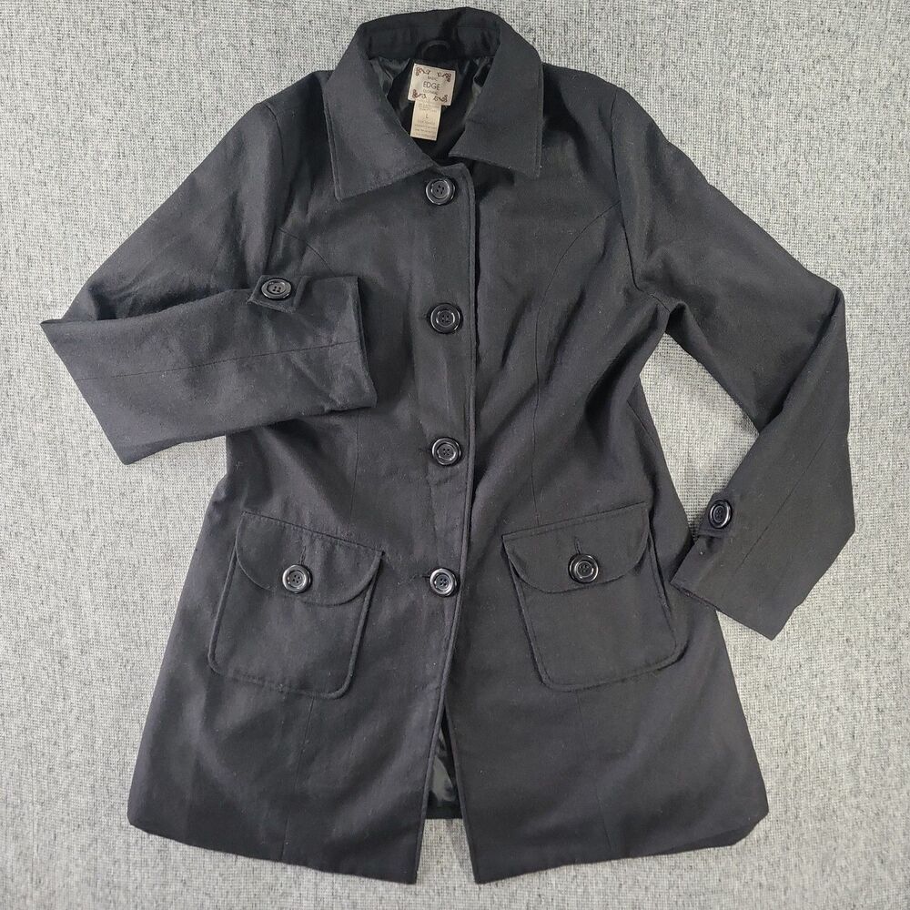Basic Edge Black Wool Blend Lightweight Jacket Womens Large T2342 Coat 19.5x32